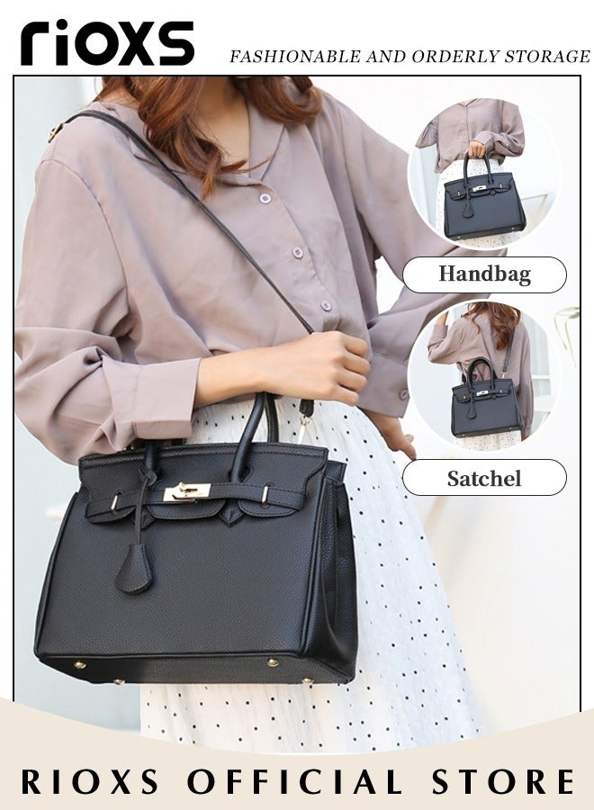 Women's Fashion Black Handbag Solid Color Satchel Handbag with Zipper Closure Leisure and Fashionable Crossbody Bag for Commuting Working and Shopping