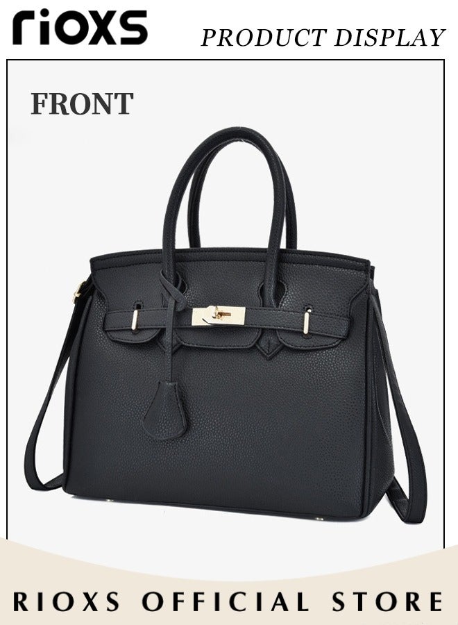 Women's Fashion Black Handbag Solid Color Satchel Handbag with Zipper Closure Leisure and Fashionable Crossbody Bag for Commuting Working and Shopping