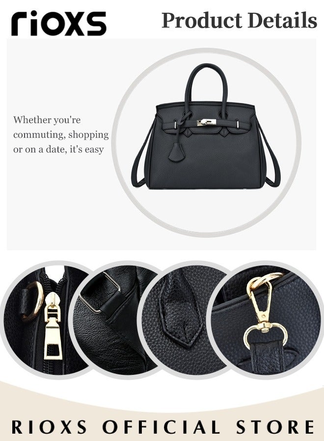 Women's Fashion Black Handbag Solid Color Satchel Handbag with Zipper Closure Leisure and Fashionable Crossbody Bag for Commuting Working and Shopping