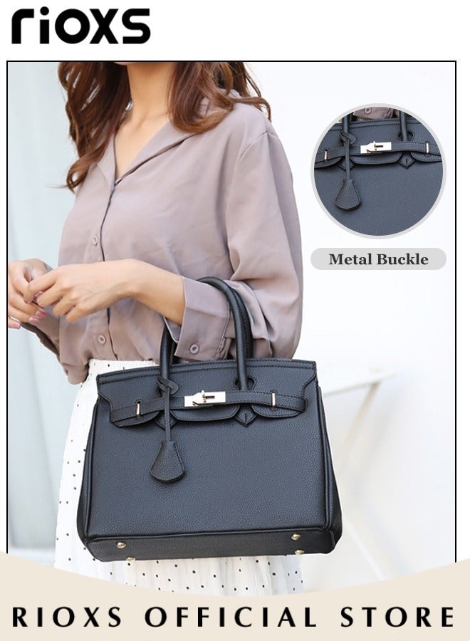 Women's Fashion Black Handbag Solid Color Satchel Handbag with Zipper Closure Leisure and Fashionable Crossbody Bag for Commuting Working and Shopping