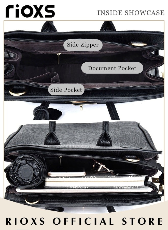 Women's Fashion Black Handbag Solid Color Satchel Handbag with Zipper Closure Leisure and Fashionable Crossbody Bag for Commuting Working and Shopping