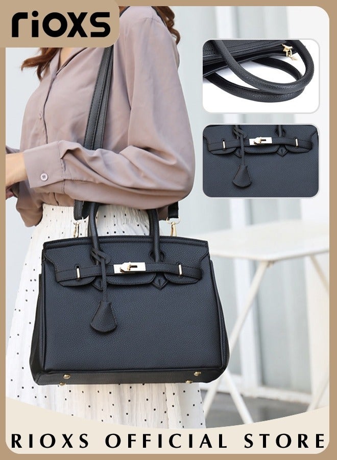 Women's Fashion Black Handbag Solid Color Satchel Handbag with Zipper Closure Leisure and Fashionable Crossbody Bag for Commuting Working and Shopping