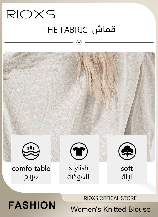Women's V-neck Long Sleeve Blouse,Loose Casual Blouse,Soft Comfortable Pullover Shirt,Classic Comfortable Tops,Solid Color Tops,For Work/Office/Vacation/Travel/Basic Daily Wear