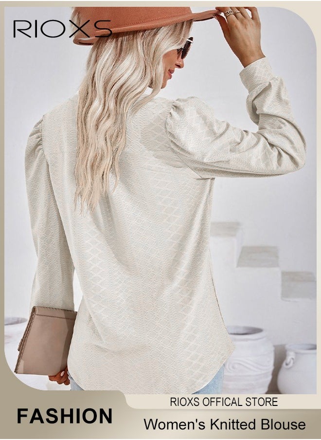 Women's V-neck Long Sleeve Blouse,Loose Casual Blouse,Soft Comfortable Pullover Shirt,Classic Comfortable Tops,Solid Color Tops,For Work/Office/Vacation/Travel/Basic Daily Wear