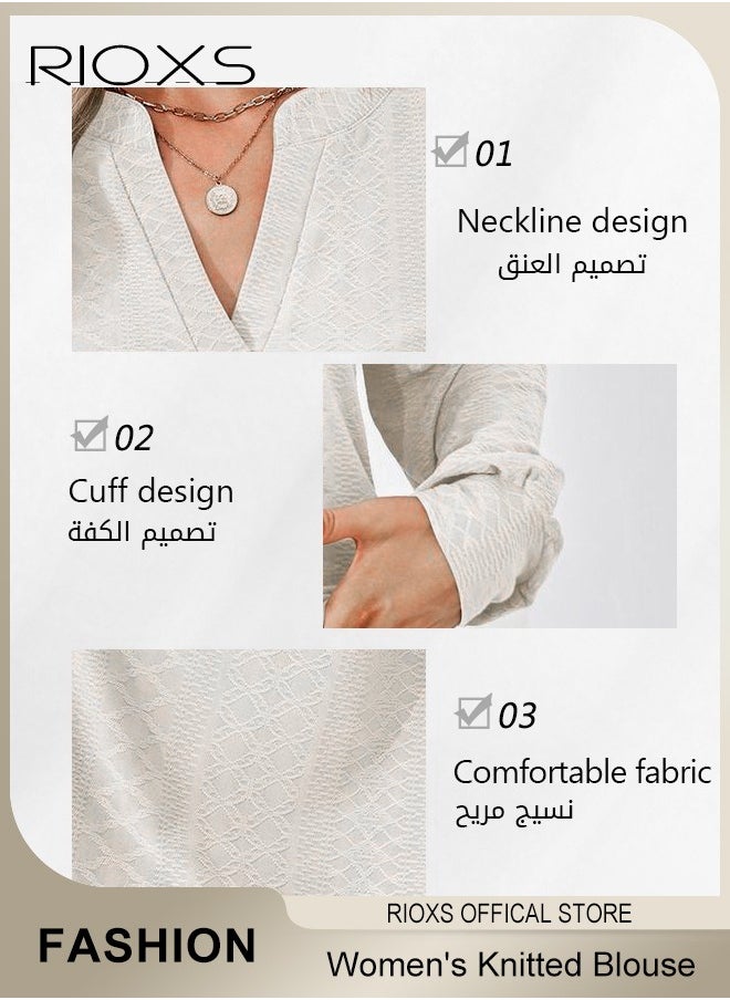 Women's V-neck Long Sleeve Blouse,Loose Casual Blouse,Soft Comfortable Pullover Shirt,Classic Comfortable Tops,Solid Color Tops,For Work/Office/Vacation/Travel/Basic Daily Wear