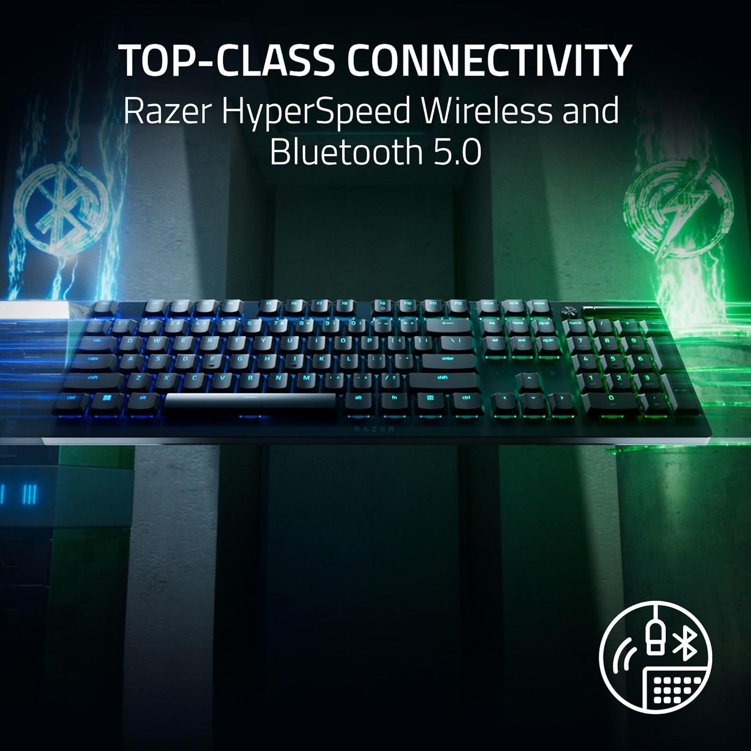 DeathStalker V2 Pro Wireless Gaming Keyboard: Low-Profile Optical Switches - Linear Red - HyperSpeed Wireless & Bluetooth 5.0-40 Hr Battery - Ultra-Durable Coated Keycaps - Chroma RGB - Black
