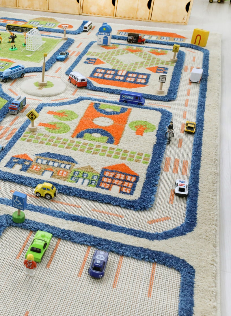 3D Play Carpet Traffic Design - Large | Blue | Activity Playmat for Kids & Children | Bedroom, Living Room, Nursery Rug | Polypropylene | Foldable | 180 cm x 134 cm