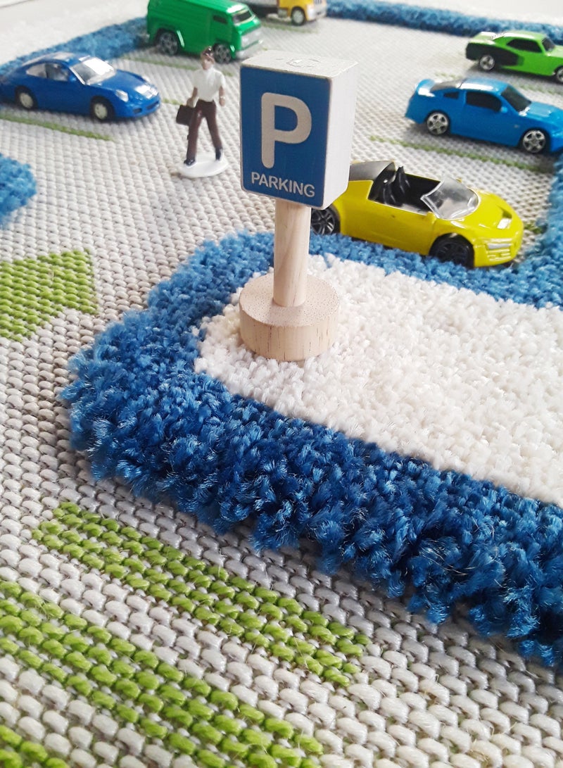 3D Play Carpet Traffic Design - Large | Blue | Activity Playmat for Kids & Children | Bedroom, Living Room, Nursery Rug | Polypropylene | Foldable | 180 cm x 134 cm