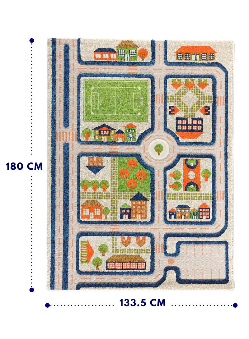 3D Play Carpet Traffic Design - Large | Blue | Activity Playmat for Kids & Children | Bedroom, Living Room, Nursery Rug | Polypropylene | Foldable | 180 cm x 134 cm