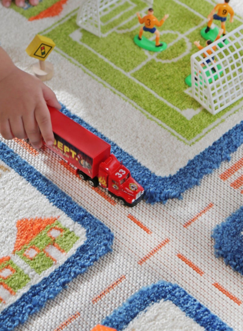 3D Play Carpet Traffic Design - Large | Blue | Activity Playmat for Kids & Children | Bedroom, Living Room, Nursery Rug | Polypropylene | Foldable | 180 cm x 134 cm