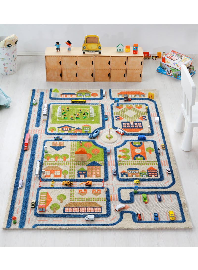 3D Play Carpet Traffic Design - Large | Blue | Activity Playmat for Kids & Children | Bedroom, Living Room, Nursery Rug | Polypropylene | Foldable | 180 cm x 134 cm