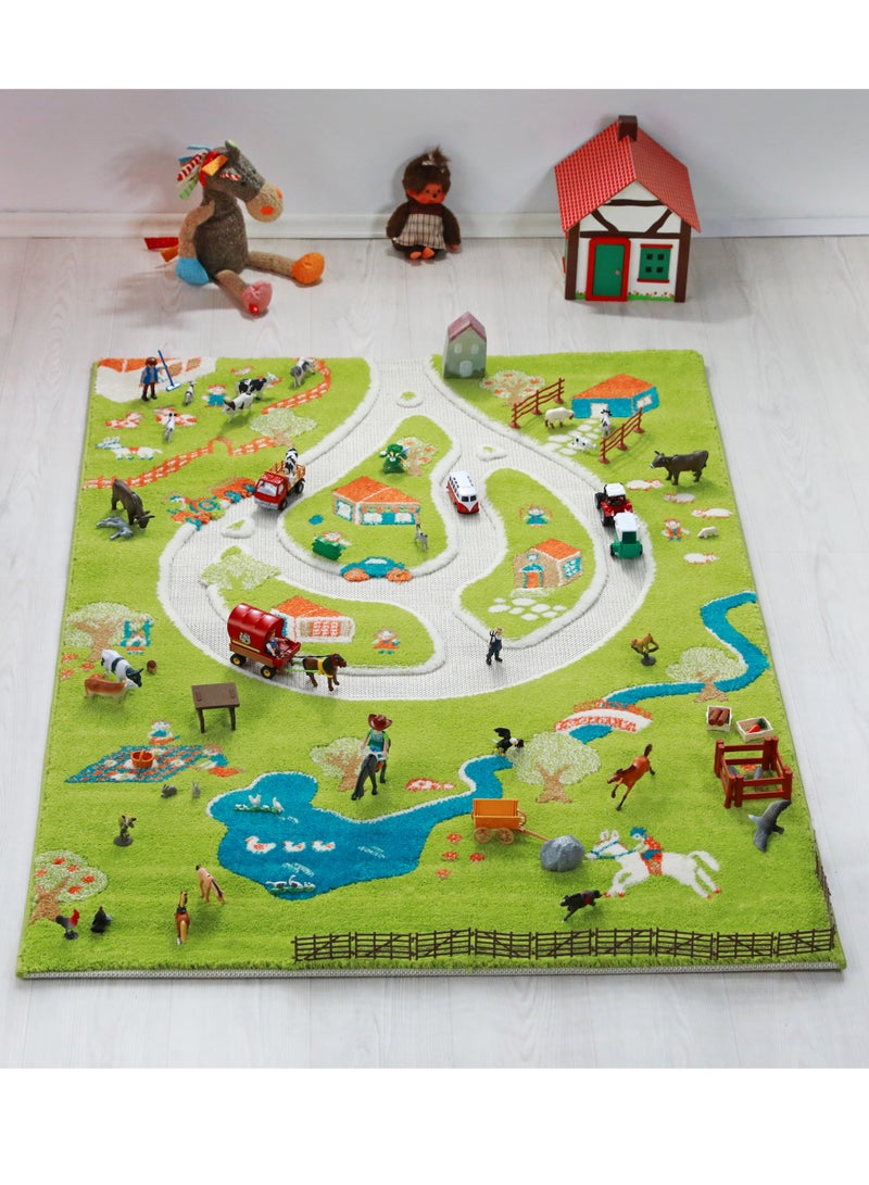 3D Play Carpet Farm Design - Medium | Pink | Activity Playmat for Kids & Children | Bedroom, Living Room, Nursery Rug | Polypropylene | Foldable | 150 cm x 100 cm