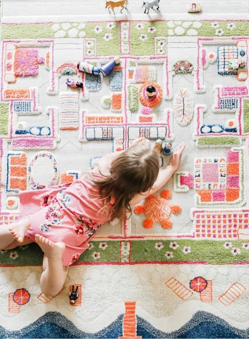 3D Play Carpet Beach House - Medium | Blue | Activity Playmat for Kids & Children | Bedroom, Living Room, Nursery Rug | Polypropylene | Foldable | 150 cm x 100 cm