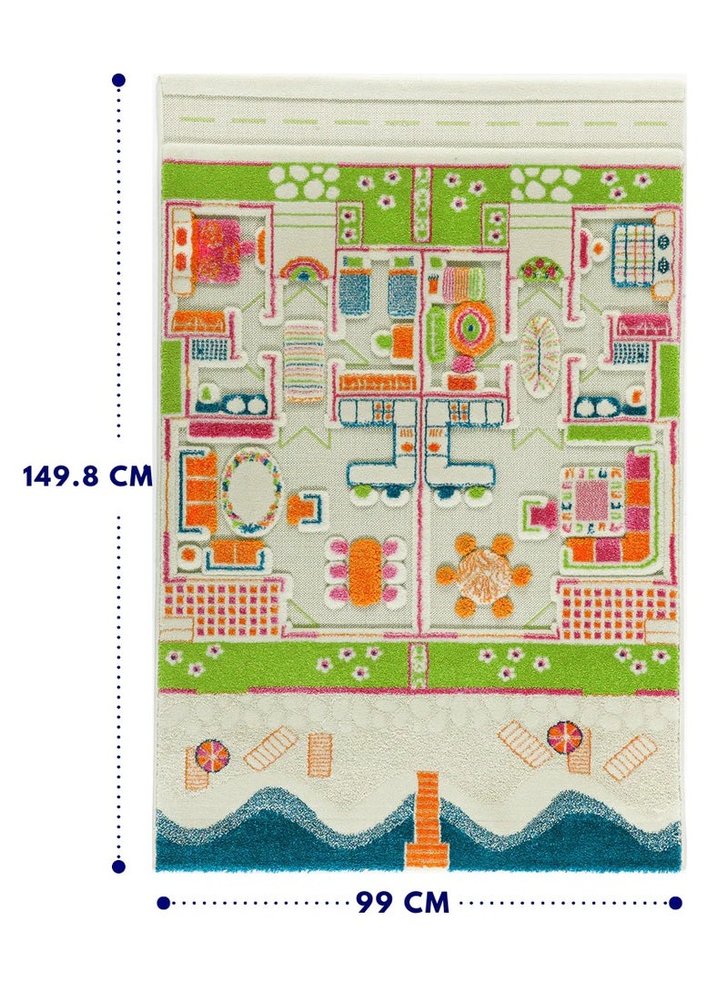 3D Play Carpet Beach House - Medium | Blue | Activity Playmat for Kids & Children | Bedroom, Living Room, Nursery Rug | Polypropylene | Foldable | 150 cm x 100 cm