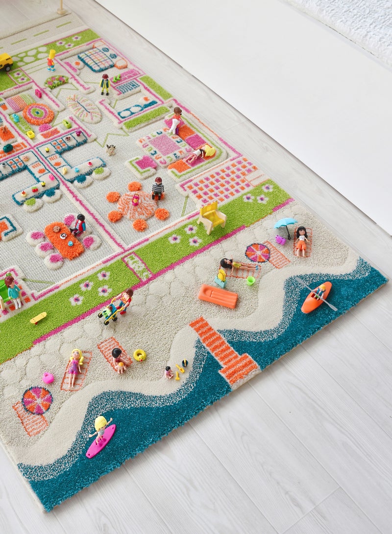 3D Play Carpet Beach House - Medium | Blue | Activity Playmat for Kids & Children | Bedroom, Living Room, Nursery Rug | Polypropylene | Foldable | 150 cm x 100 cm