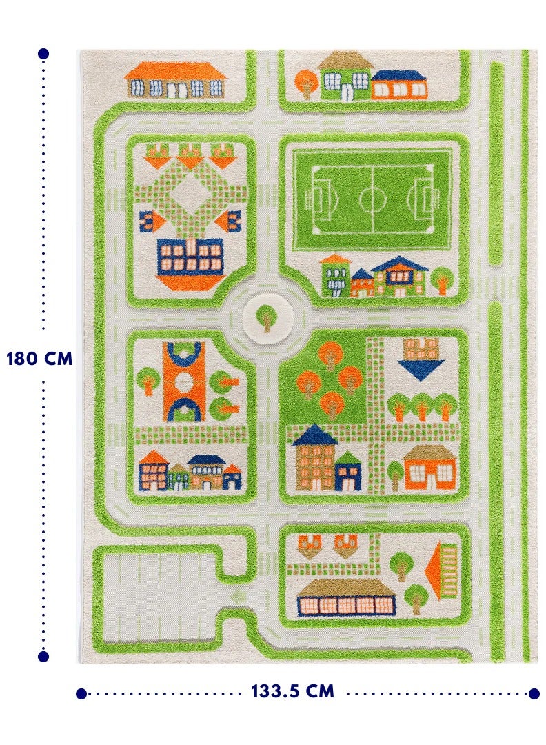 3D Play Carpet Traffic Design - Large | Green | Activity Playmat for Kids & Children | Bedroom, Living Room, Nursery Rug | Polypropylene | Foldable | 180 cm x 134 cm