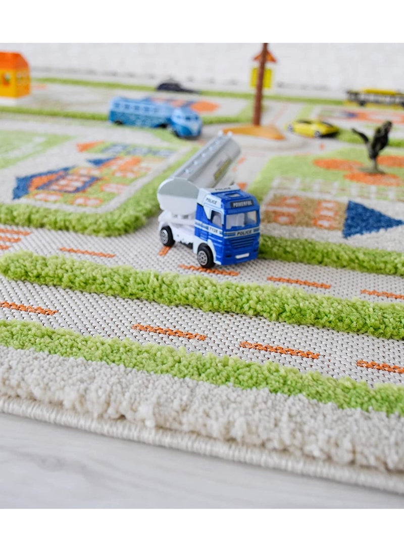 3D Play Carpet Traffic Design - Large | Green | Activity Playmat for Kids & Children | Bedroom, Living Room, Nursery Rug | Polypropylene | Foldable | 180 cm x 134 cm