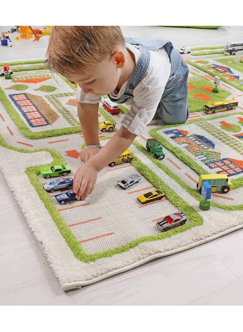 3D Play Carpet Traffic Design - Large | Green | Activity Playmat for Kids & Children | Bedroom, Living Room, Nursery Rug | Polypropylene | Foldable | 180 cm x 134 cm