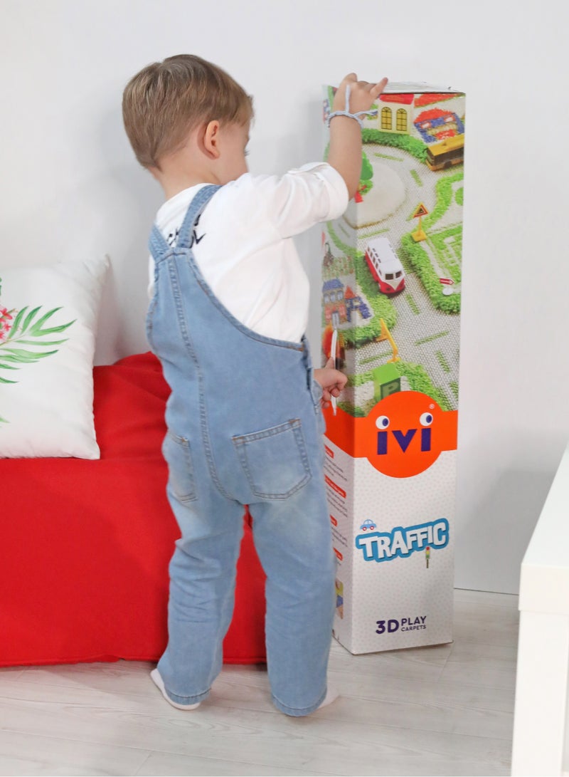 3D Play Carpet Traffic Design - Large | Green | Activity Playmat for Kids & Children | Bedroom, Living Room, Nursery Rug | Polypropylene | Foldable | 180 cm x 134 cm