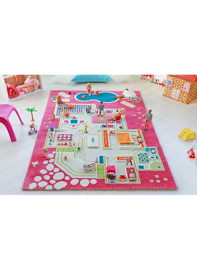 3D Play Carpet Playhouse - Large | Pink | Activity Playmat for Kids & Children | Bedroom, Living Room, Nursery Rug | Polypropylene | Foldable | 200 cm x 135 cm