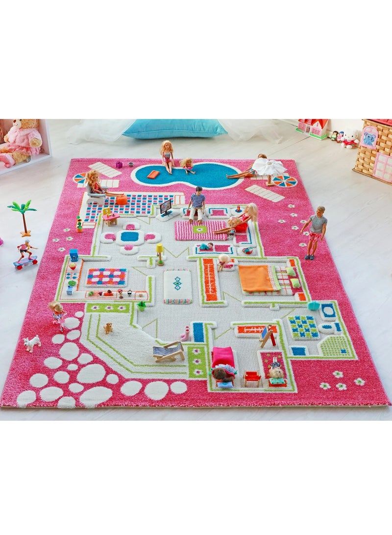 3D Play Carpet Playhouse - Large | Pink | Activity Playmat for Kids & Children | Bedroom, Living Room, Nursery Rug | Polypropylene | Foldable | 200 cm x 135 cm
