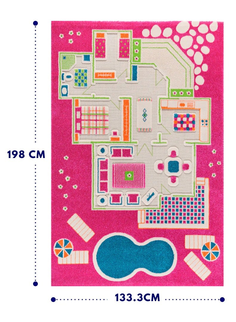 3D Play Carpet Playhouse - Large | Pink | Activity Playmat for Kids & Children | Bedroom, Living Room, Nursery Rug | Polypropylene | Foldable | 200 cm x 135 cm