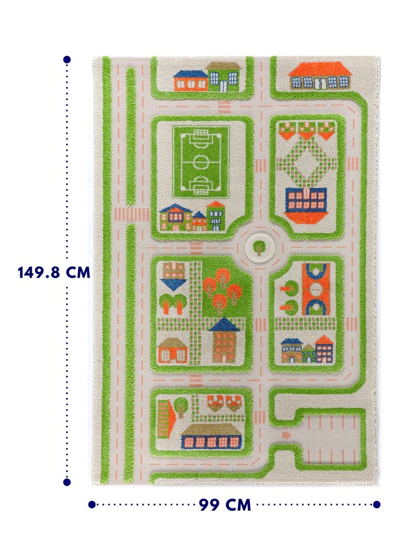 3D Play Carpet Traffic Design - Medium | Green | Activity Playmat for Kids & Children | Bedroom, Living Room, Nursery Rug | Polypropylene | Foldable | 150 cm x 100 cm