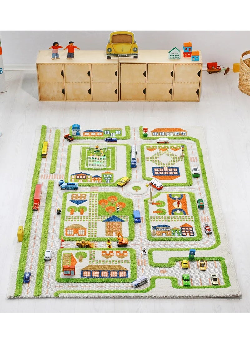 3D Play Carpet Traffic Design - Medium | Green | Activity Playmat for Kids & Children | Bedroom, Living Room, Nursery Rug | Polypropylene | Foldable | 150 cm x 100 cm
