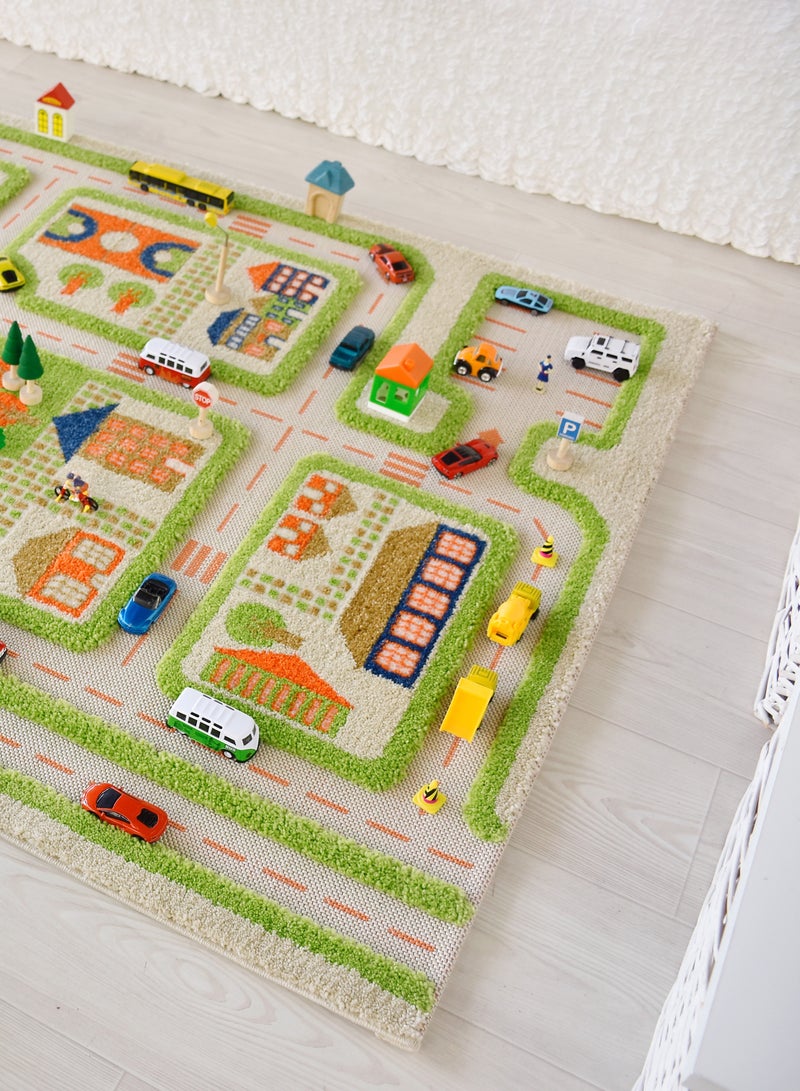 3D Play Carpet Traffic Design - Medium | Green | Activity Playmat for Kids & Children | Bedroom, Living Room, Nursery Rug | Polypropylene | Foldable | 150 cm x 100 cm