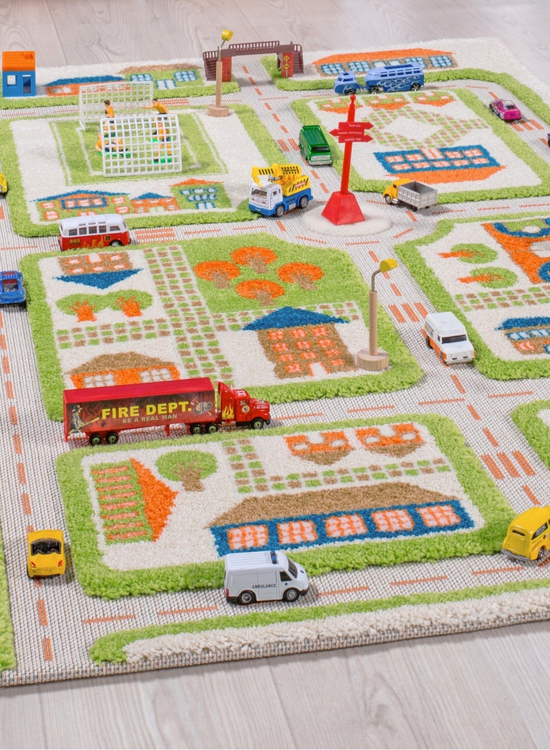 3D Play Carpet Traffic Design - Medium | Green | Activity Playmat for Kids & Children | Bedroom, Living Room, Nursery Rug | Polypropylene | Foldable | 150 cm x 100 cm