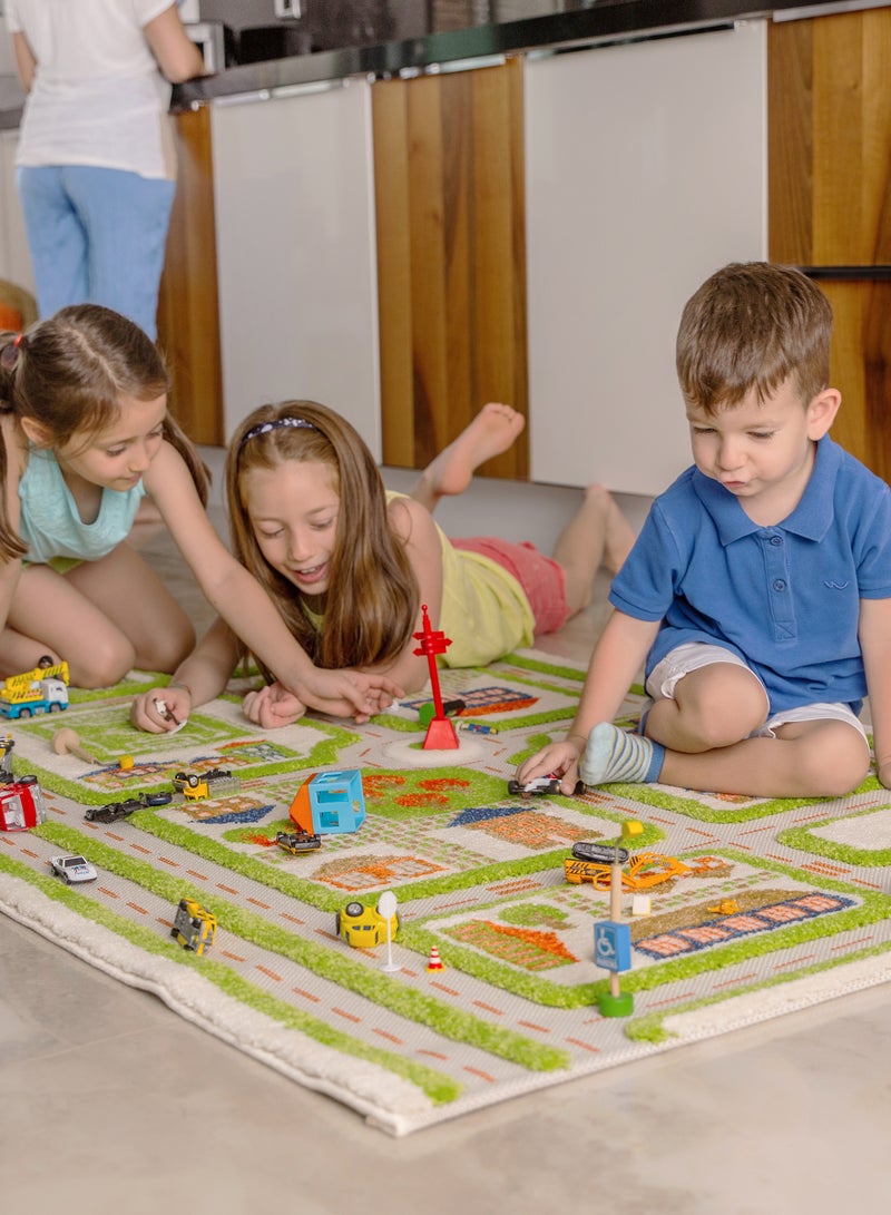 3D Play Carpet Traffic Design - Medium | Green | Activity Playmat for Kids & Children | Bedroom, Living Room, Nursery Rug | Polypropylene | Foldable | 150 cm x 100 cm