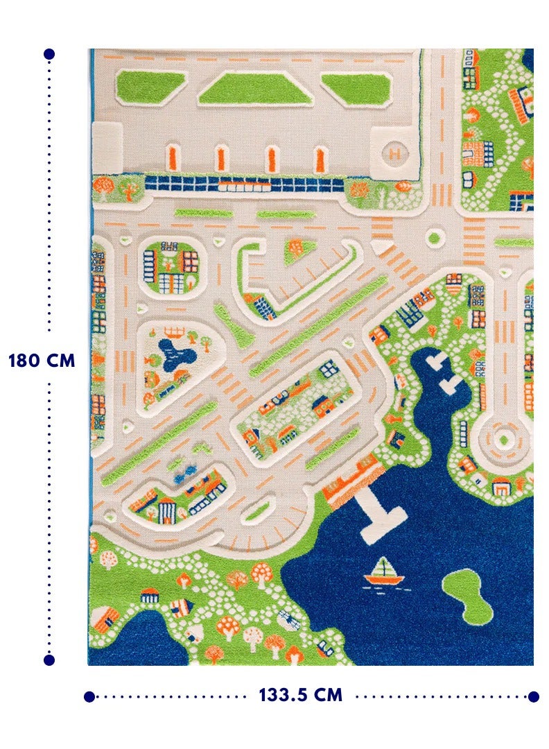 3D Play Carpet Mini City - Large | Blue | Activity Playmat for Kids & Children | Bedroom, Living Room, Nursery Rug | Polypropylene | Foldable | 180 cm x 134 cm