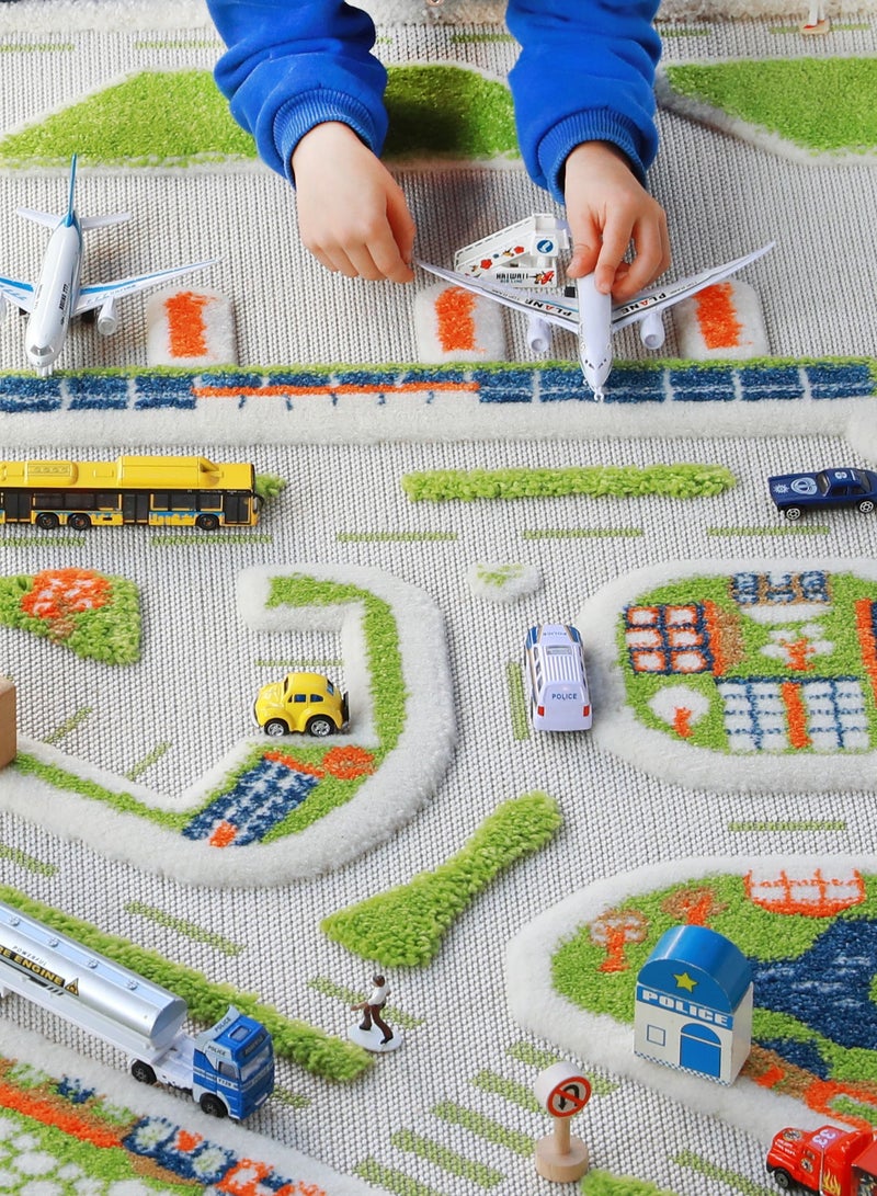 3D Play Carpet Mini City - Large | Blue | Activity Playmat for Kids & Children | Bedroom, Living Room, Nursery Rug | Polypropylene | Foldable | 180 cm x 134 cm