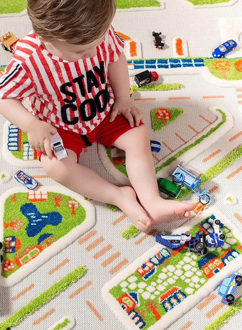 3D Play Carpet Mini City - Large | Blue | Activity Playmat for Kids & Children | Bedroom, Living Room, Nursery Rug | Polypropylene | Foldable | 180 cm x 134 cm