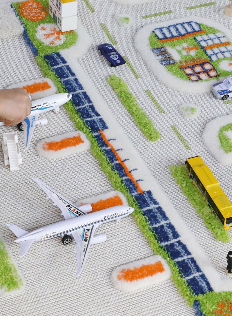 3D Play Carpet Mini City - Large | Blue | Activity Playmat for Kids & Children | Bedroom, Living Room, Nursery Rug | Polypropylene | Foldable | 180 cm x 134 cm