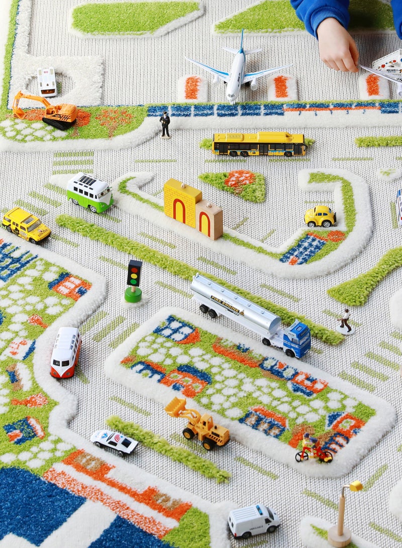 3D Play Carpet Mini City - Large | Blue | Activity Playmat for Kids & Children | Bedroom, Living Room, Nursery Rug | Polypropylene | Foldable | 180 cm x 134 cm