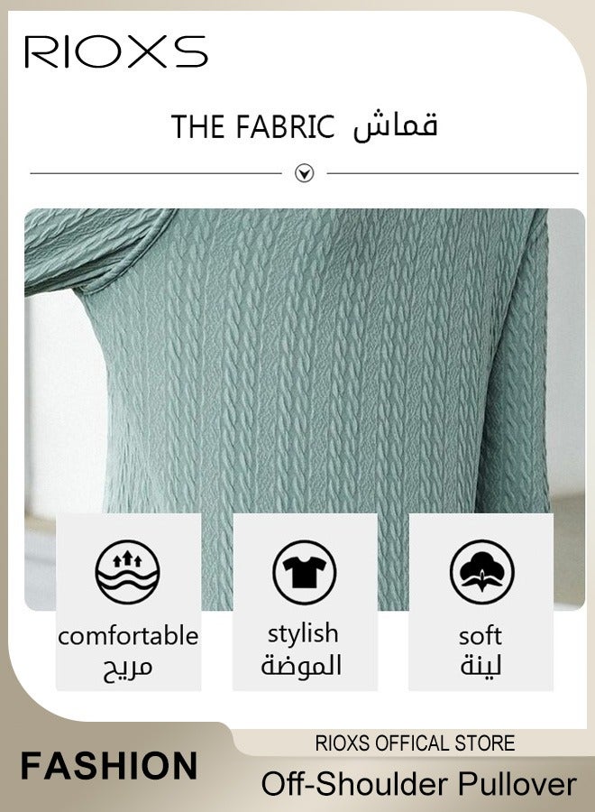 Women's Casual Long Sleeve Blouse Round Neck Off-Shoulder Pullover Shirt Soft and Comfortable Top for Fall