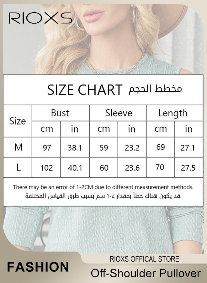 Women's Casual Long Sleeve Blouse Round Neck Off-Shoulder Pullover Shirt Soft and Comfortable Top for Fall