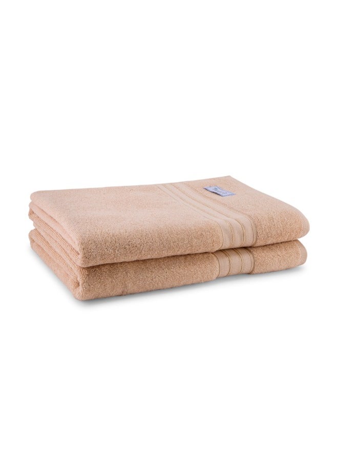 Home Trendy (Peach) Premium Cotton Bath Sheet (90 X 180 Cm-Set Of 2) Highly Absorbent, High Quality Bath Linen With Striped Dobby 550 Gsm