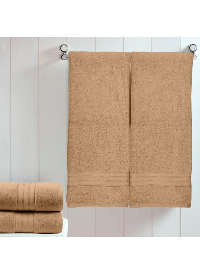 Home Trendy (Peach) Premium Cotton Bath Sheet (90 X 180 Cm-Set Of 2) Highly Absorbent, High Quality Bath Linen With Striped Dobby 550 Gsm