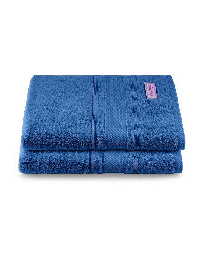 Home Castle (Blue) Premium Cotton Bath Sheet (90 X 180 Cm-Set Of 2) Highly Absorbent, High Quality Bath Linen With Diamond Dobby 550 Gsm
