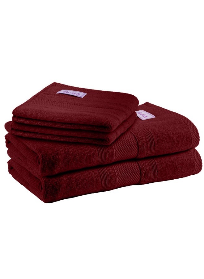 Home Castle (Maroon) 2 Hand Towel (50 x 90 Cm) & 2 Bath Towel (70 x 140 Cm) Premium Cotton Highly Absorbent, High Quality Bath linen with Diamond Dobby 550 Gsm Set of 4