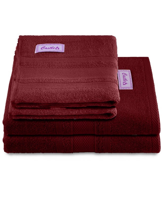 Home Castle (Maroon) 2 Hand Towel (50 x 90 Cm) & 2 Bath Towel (70 x 140 Cm) Premium Cotton Highly Absorbent, High Quality Bath linen with Diamond Dobby 550 Gsm Set of 4