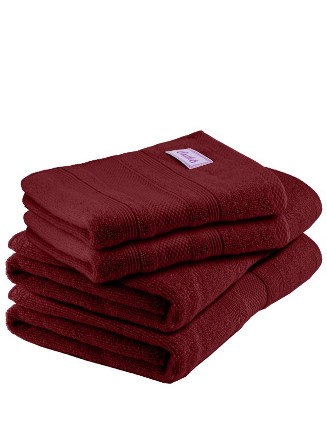 Home Castle (Maroon) 2 Hand Towel (50 x 90 Cm) & 2 Bath Towel (70 x 140 Cm) Premium Cotton Highly Absorbent, High Quality Bath linen with Diamond Dobby 550 Gsm Set of 4