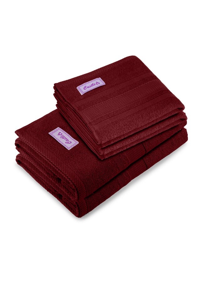 Home Castle (Maroon) 2 Hand Towel (50 x 90 Cm) & 2 Bath Towel (70 x 140 Cm) Premium Cotton Highly Absorbent, High Quality Bath linen with Diamond Dobby 550 Gsm Set of 4