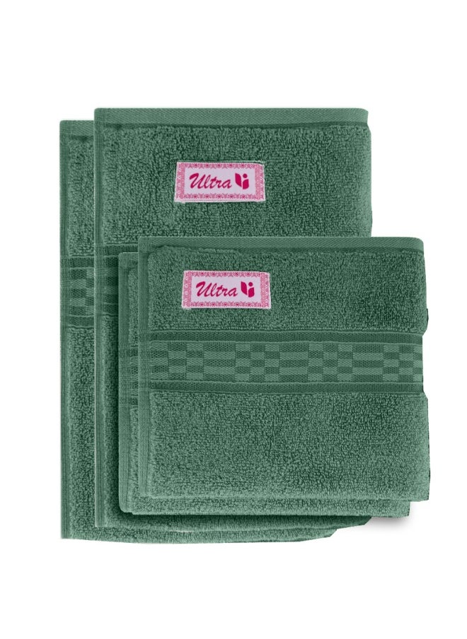Home Ultra (Green) 2 Hand Towel (50 x 90 Cm) & 2 Bath Towel (70 x 140 Cm) Premium Cotton Highly Absorbent, High Quality Bath linen with Checkered Dobby 550 Gsm Set of 4