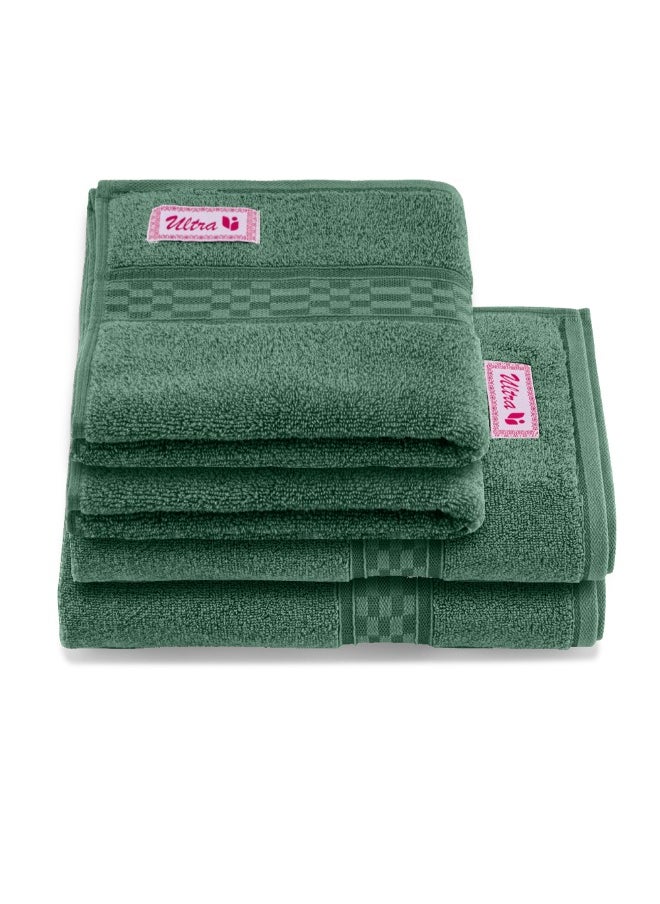 Home Ultra (Green) 2 Hand Towel (50 x 90 Cm) & 2 Bath Towel (70 x 140 Cm) Premium Cotton Highly Absorbent, High Quality Bath linen with Checkered Dobby 550 Gsm Set of 4