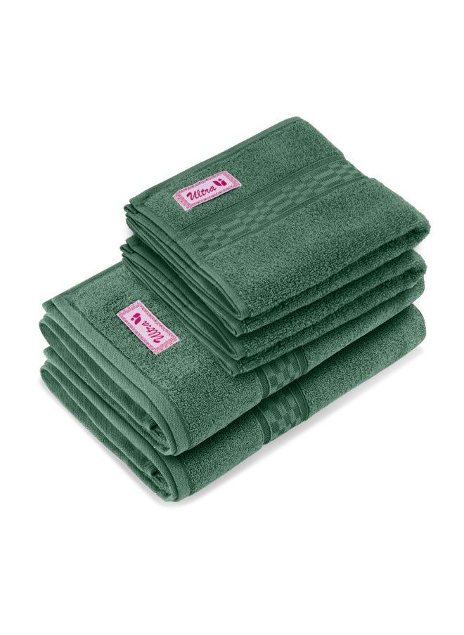 Home Ultra (Green) 2 Hand Towel (50 x 90 Cm) & 2 Bath Towel (70 x 140 Cm) Premium Cotton Highly Absorbent, High Quality Bath linen with Checkered Dobby 550 Gsm Set of 4