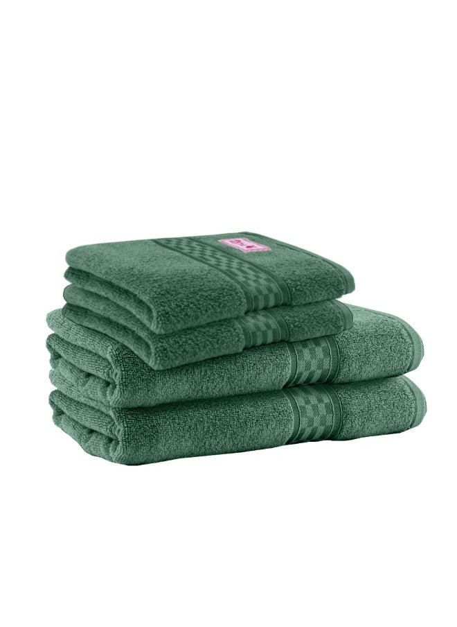 Home Ultra (Green) 2 Hand Towel (50 x 90 Cm) & 2 Bath Towel (70 x 140 Cm) Premium Cotton Highly Absorbent, High Quality Bath linen with Checkered Dobby 550 Gsm Set of 4