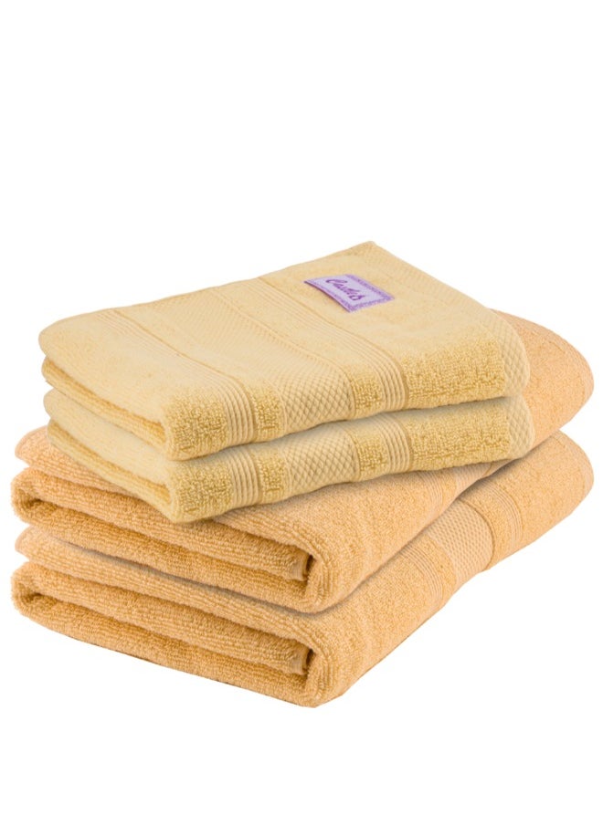 Home Castle (Cream) 2 Hand Towel (50 x 90 Cm) & 2 Bath Towel (70 x 140 Cm) Premium Cotton Highly Absorbent, High Quality Bath linen with Diamond Dobby 550 Gsm Set of 4
